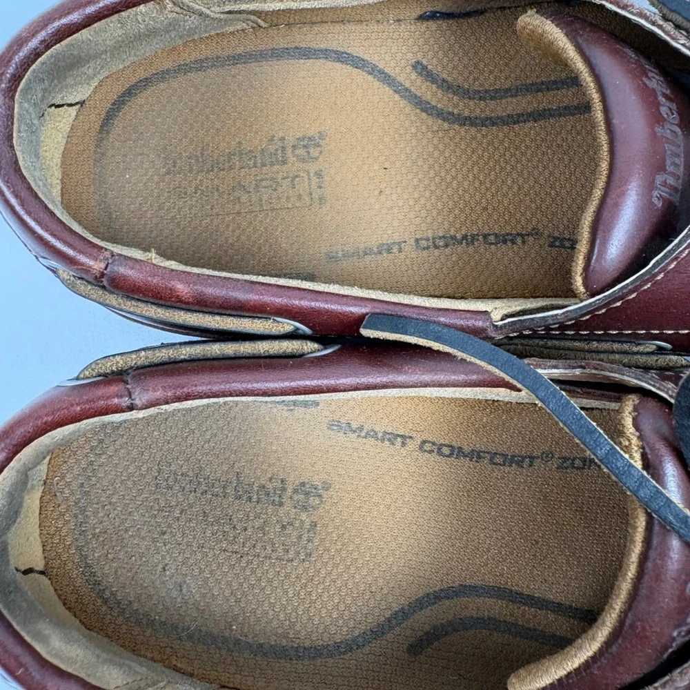 Timberland Boat Shoes Mens 9 Brown Leather Two-Eyed Smart Comfort Casual Loafers